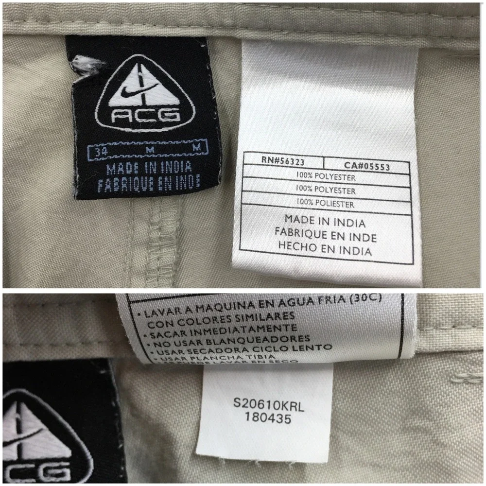 VINTAGE Nike ACG Mens Convertible Cargo Pants Beige Hiking Outdoor Size 34 M